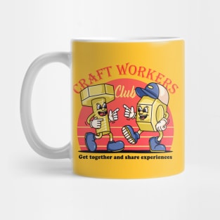 Craft workers club, bolts and nuts chatting intimately Mug